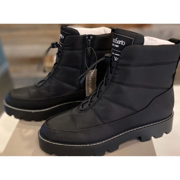 Franco Sarto Black Puffer Lace Up Side Zip Winter Boots Women Size 8 - Picture 2 of 6
